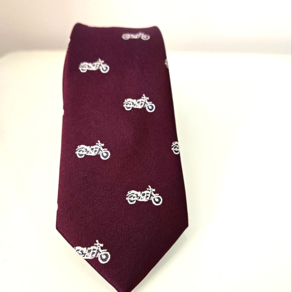 Other - Men's Burgundy Motorcycle Pattern Silk Skinny Tie